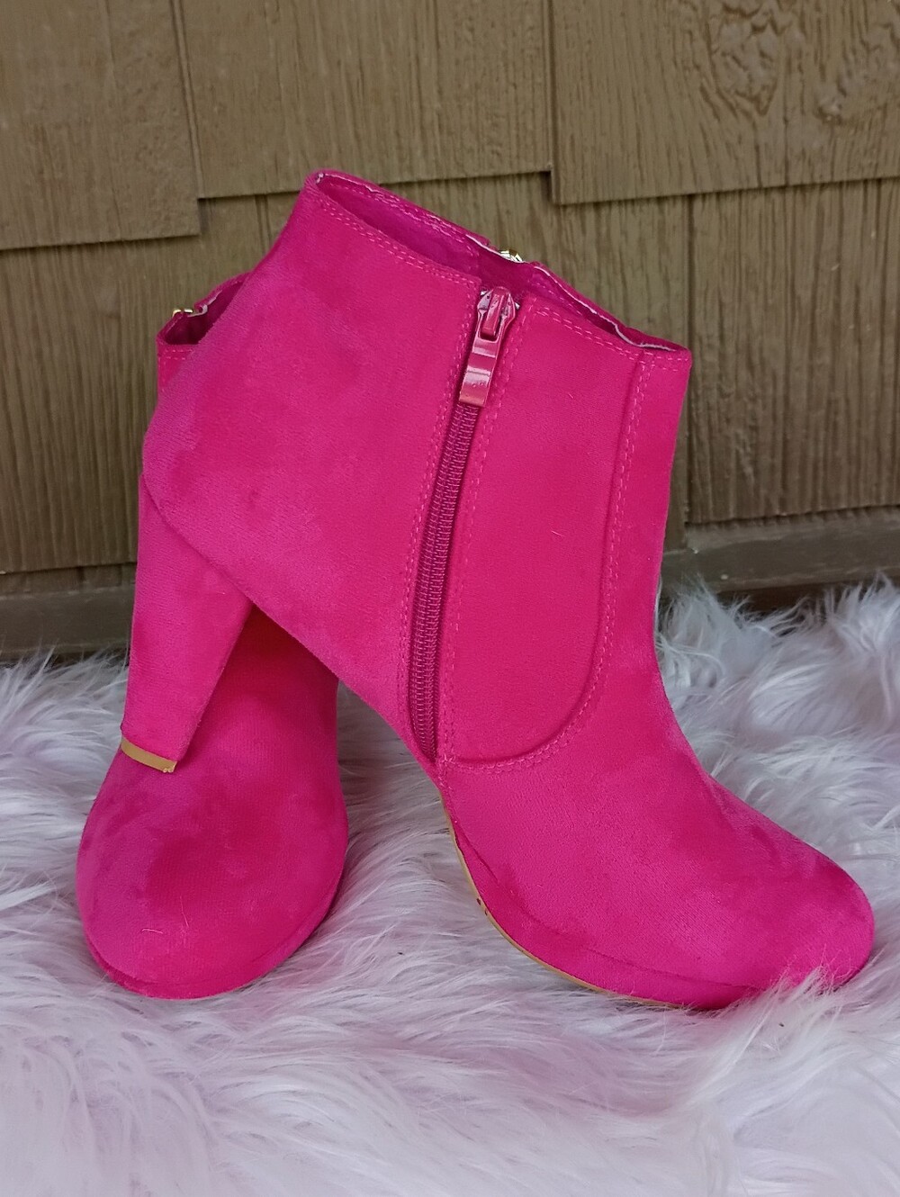 Allegra K Hot Pink Faux Suede Block Heel Platform Ankle Boots Booties